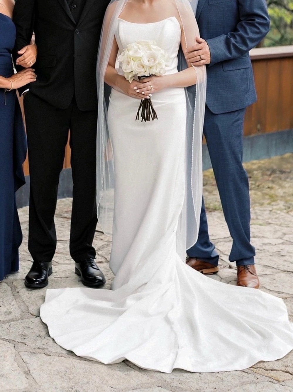 Galina Signature Strapless Satin Draped Mermaid Wedding Dress Satin Mermaid